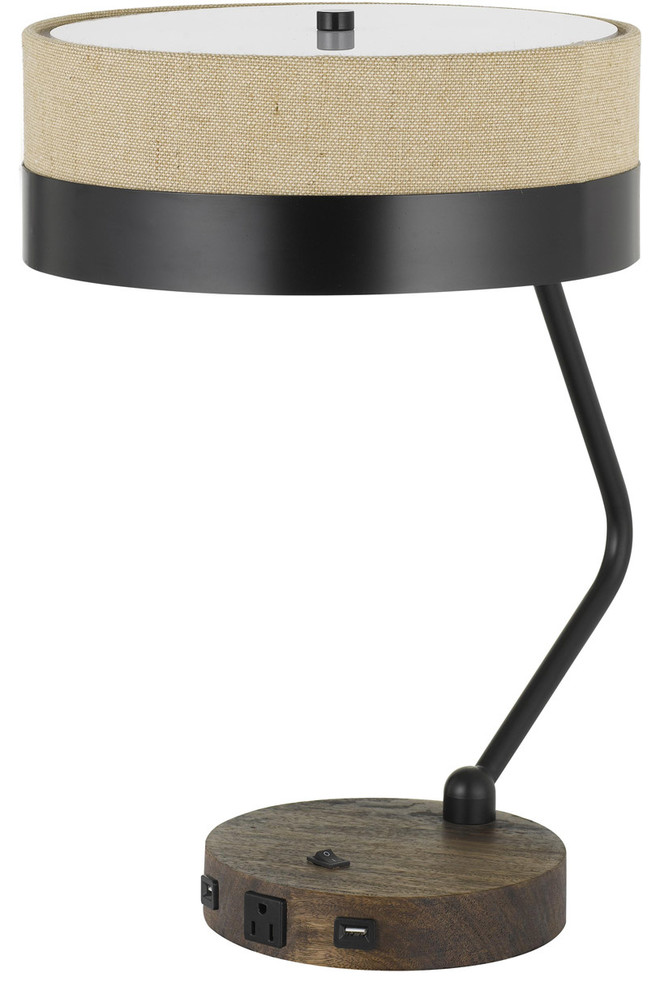 60W X 2 Parson Metal/Wood Desk Lamp With Metal/Fabric Shade With 2 Usb Ports