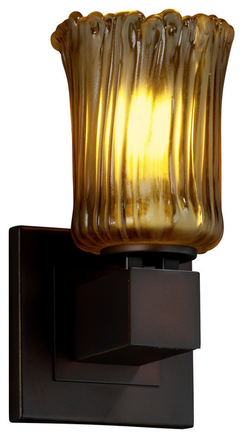 Veneto Luce Aero Wall Sconce, Cylinder With Rippled Rim, Amber Glass