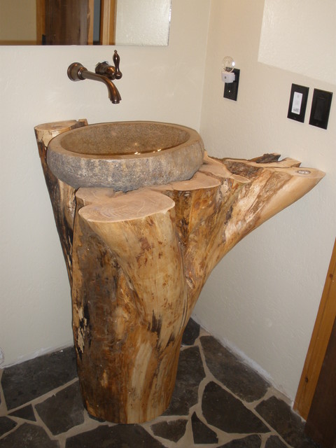 Natural River Rock Boulder Sink Eklektisch Badezimmer