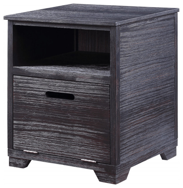 24" Black Manufactured Wood And Solid Wood Rectangular End Table