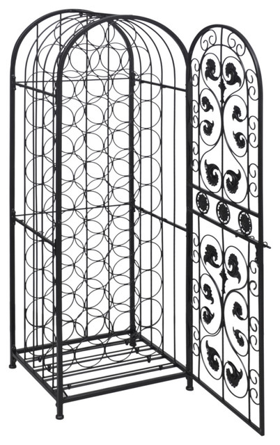 Vintage Style Wine 8 Bottle Holder Stand Black Metal Organiser Rack Storage
