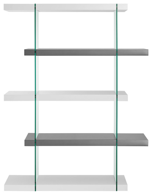 Casabianca Home Il Vetro High Gloss White Gray Lacquer Bookcase