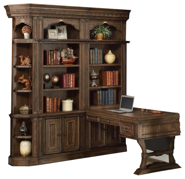 Parker House Aria 5 Piece Library Wall With Peninsula Desk Smoked