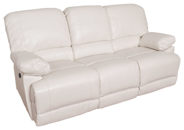 Corliving White Bonded Leather Power Reclining Sofa