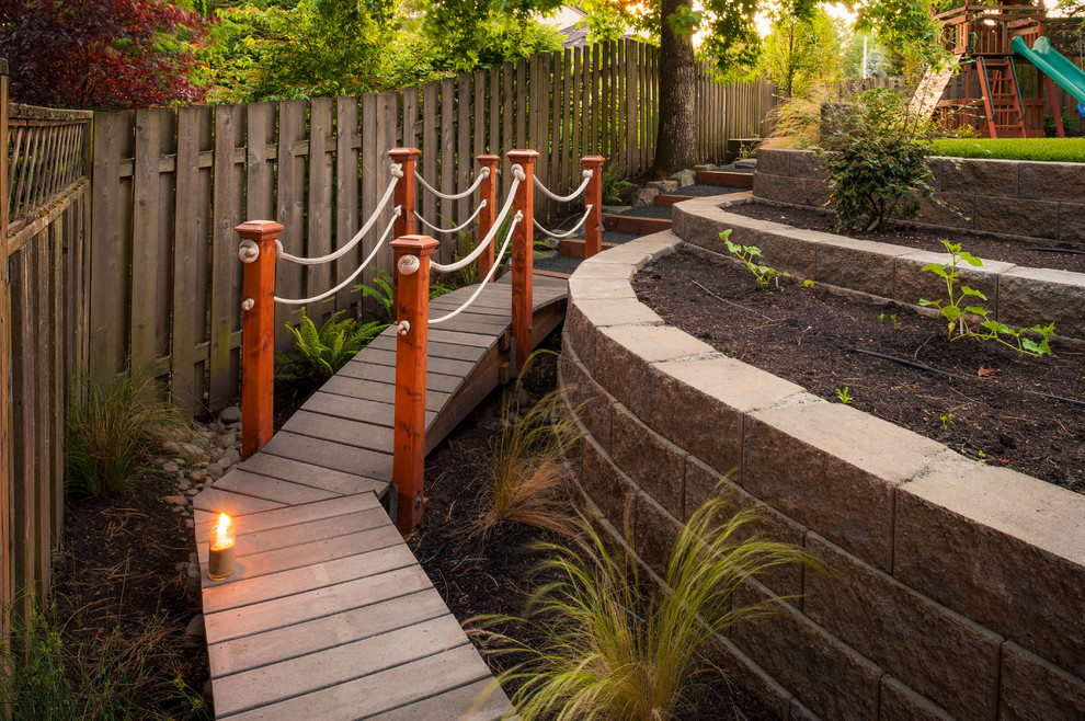 Inspiration for a traditional backyard garden in Portland with decking.