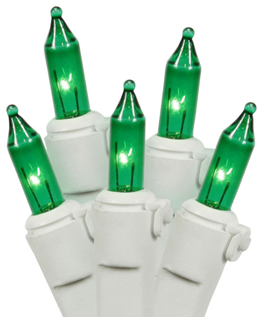 HeavyDuty Green Mini Christmas Lights, White Wire Connect