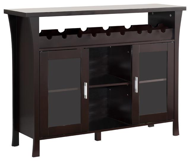 Brady Buffet Server Cabinet With Wine, Kings Brand Furniture Kitchen Storage Cabinet Buffet With Glass Doors White