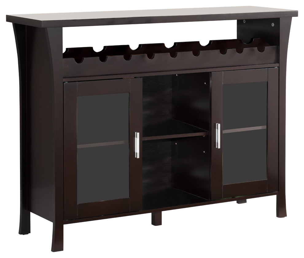 Brady Buffet Server Cabinet with Wine Storage & Shelves, Espresso Wood