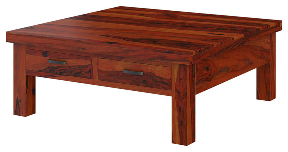 Cheverly Modern Style Solid Wood 4 Drawers Square Coffee Table