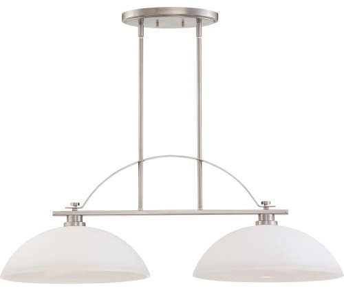 Bentley Brushed Nickel Finish Two Light Island Pendant with Frosted Glass