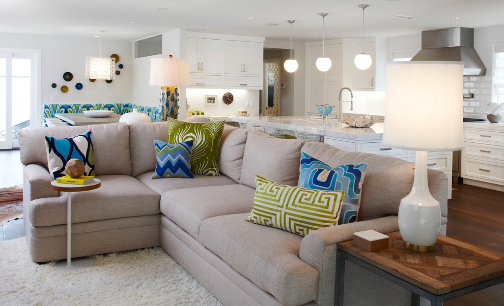 Photo of a transitional open concept living room in Orange County.