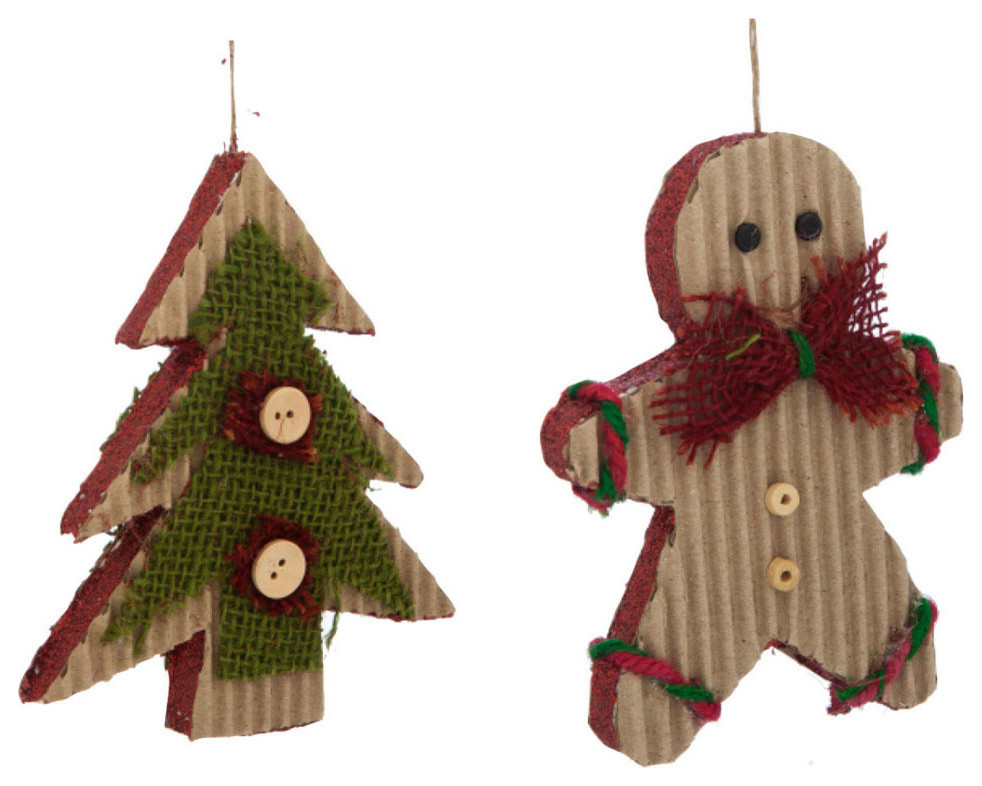 Christmas Stocking and Gingerbread Man Corrugated Paper Ornaments
