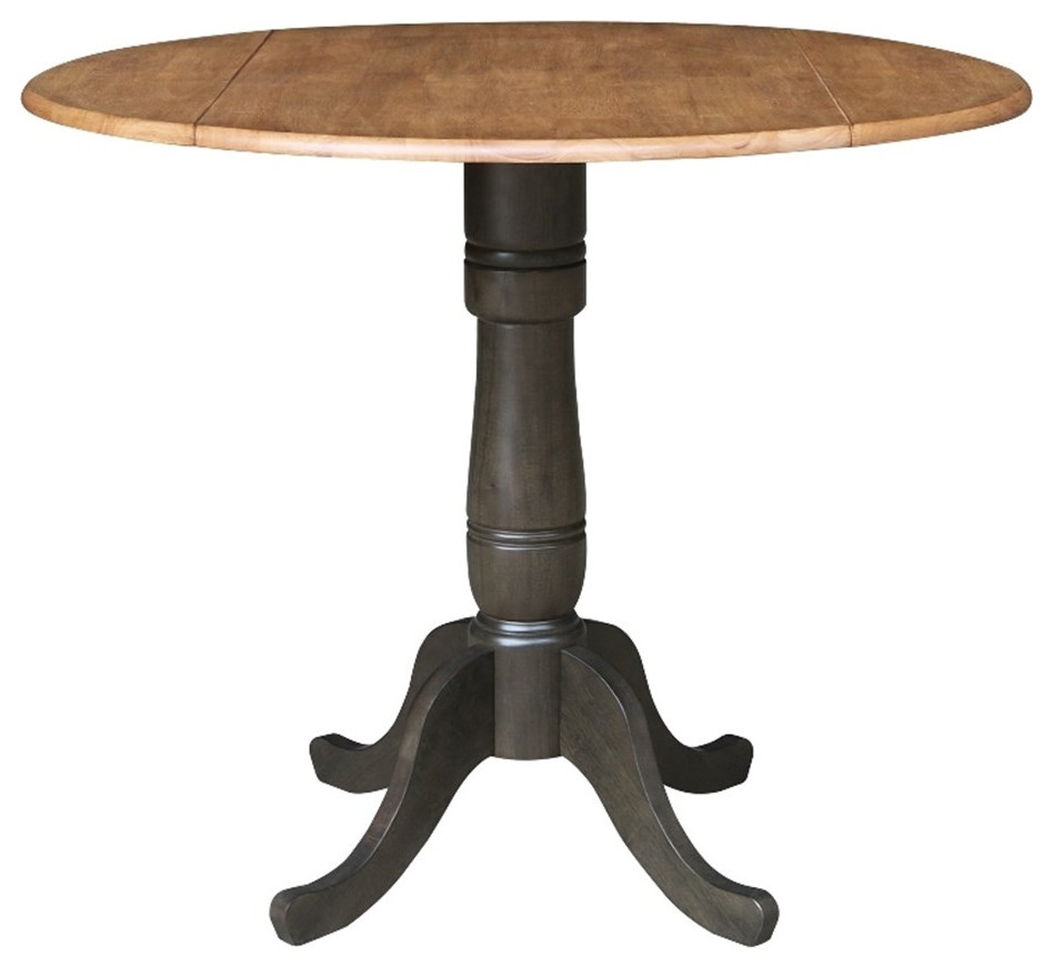 Wood 42 in. Round Drop Leaf Counter Height Dining Table Hickory/Washed Coal Dining Tables