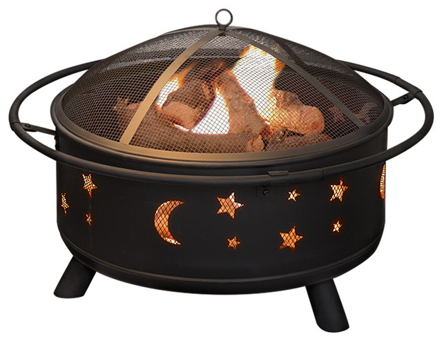 Pure Garden 30 Inch Round Star And Moon Fire Pit With Cover Black