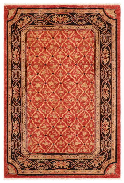 Boho Rug Simple Red Boho Chic Ziegler Joel Red Black Hand-Knotted Wool Rug - 6'0'' x 8'9 ...