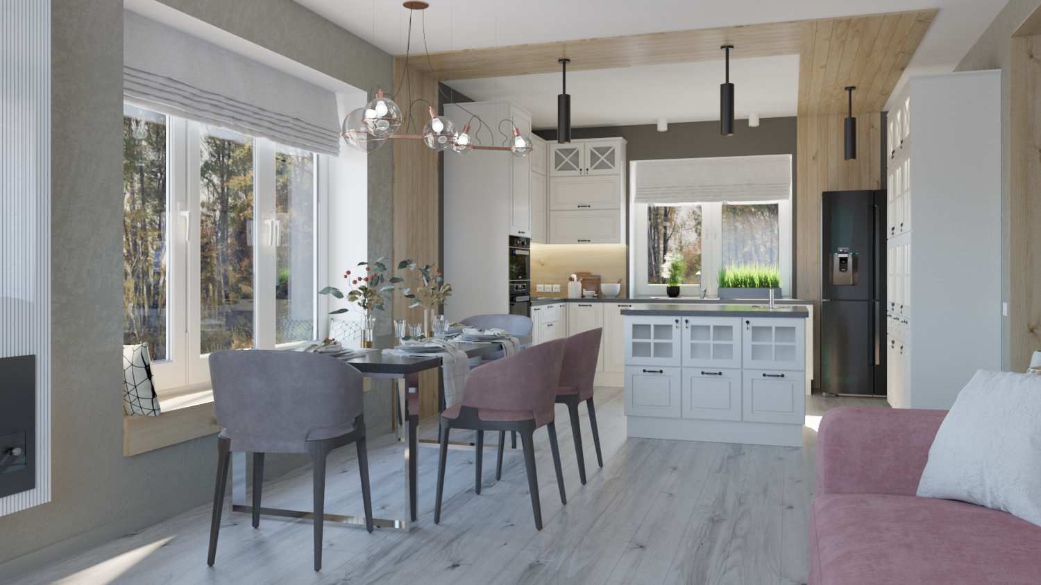 Кухня-гостиная и санузел КП Решетникова 2