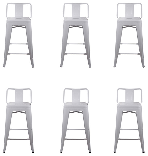 Lowback White Metal Bar Stools, Set of 6 Industrial Bar Stools And