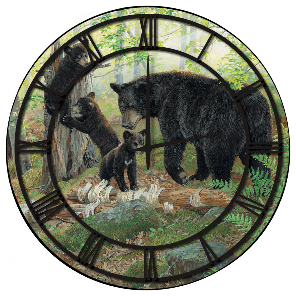 Wall Clock With Full Coverage Art, Playtime Bears, Black Numbers, 24"x24"