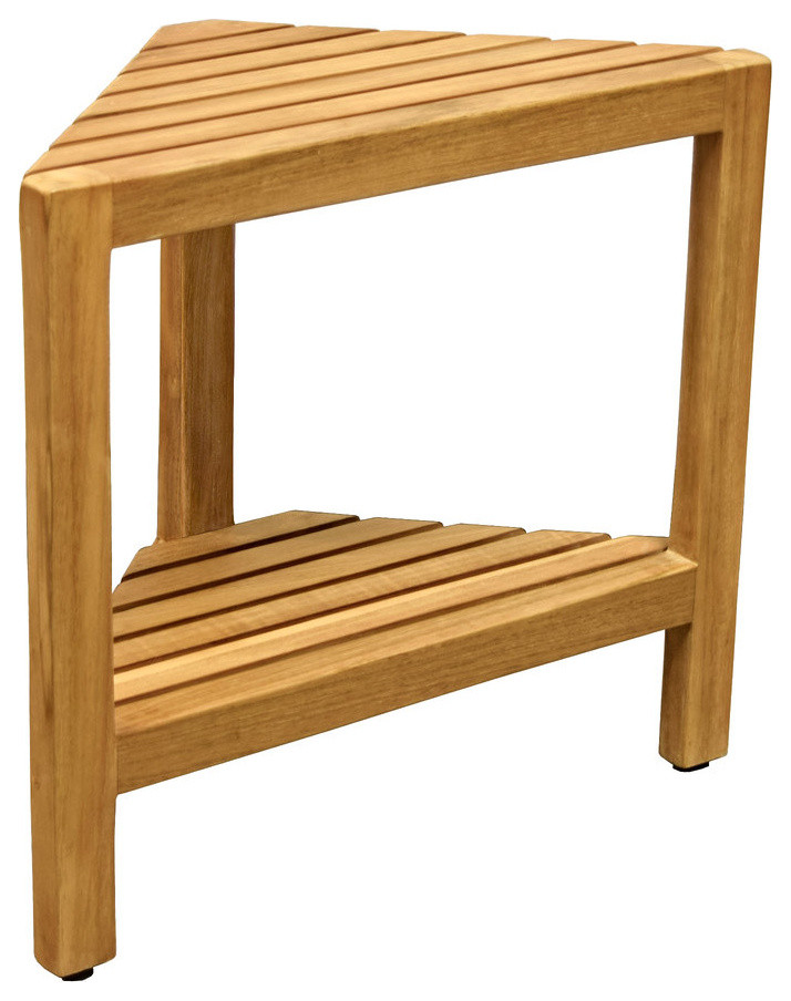 Asta Aris Teak Corner Shower Stool with Shelf Transitional Shower Benches & Seats by Asta