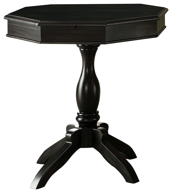 French Country End Table, Wooden Pedestal Base With Octagonal Shaped