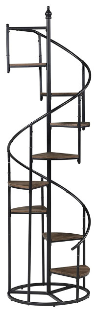 Unique Bookcase, Spiral Stair Design With Metal Frame & Rustic Brown ...