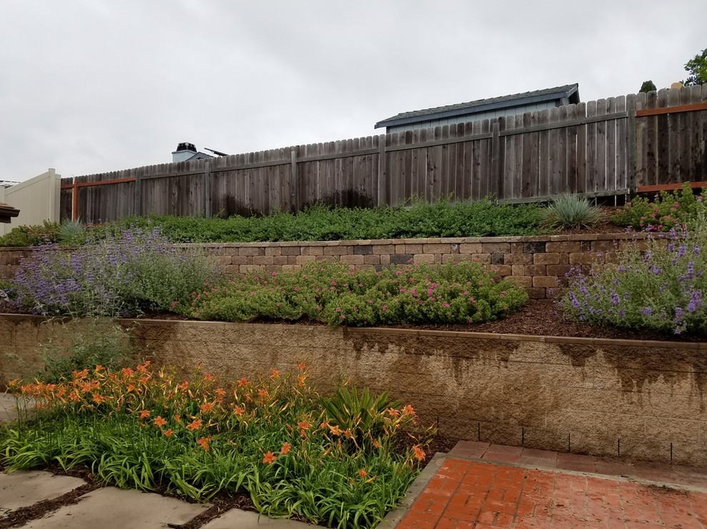 Back yard slope terrace Mediterranean Landscape San Diego by