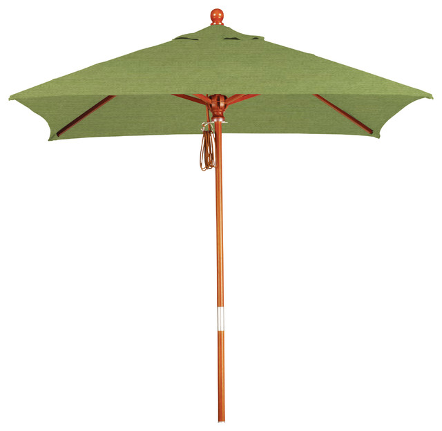 6'x6' Wood Market Umbrella Pulley Open Marenti Wood, Sunbrella