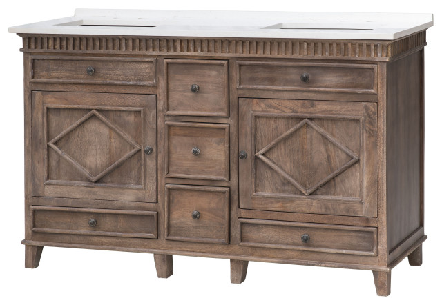 58 Inch Small Distressed Double Sink, 52 Double Vanity