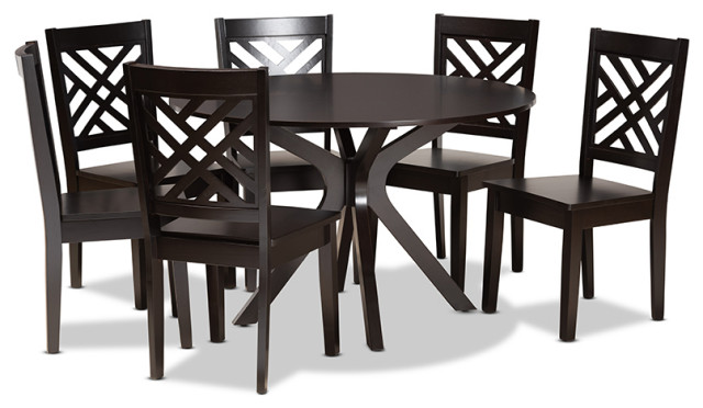 Petela Modern Contemporary Dark Brown Finish Wood 7-Piece Dining Set ...
