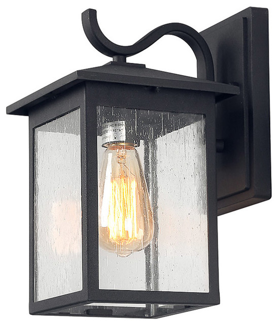 Lnc 1 Light Exterior Wall Lanters Black, Wythe 1 Light Black Outdoor Wall Lantern Sconce With Seeded Glass