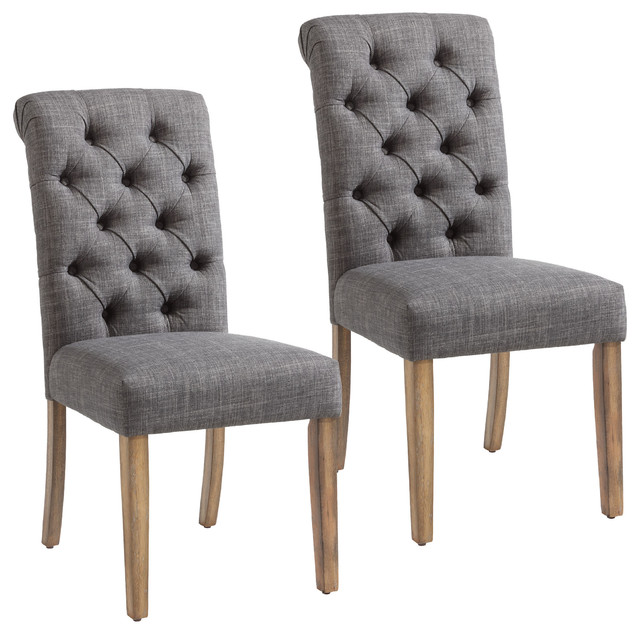 Linen Button Tufted Side Chair, Set of 2, Gray