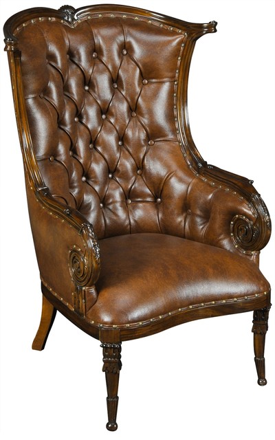Fireside Chair American Barrel Tufted Brown Leather Traditional Traditional Armchairs And Accent Chairs By Euroluxhome