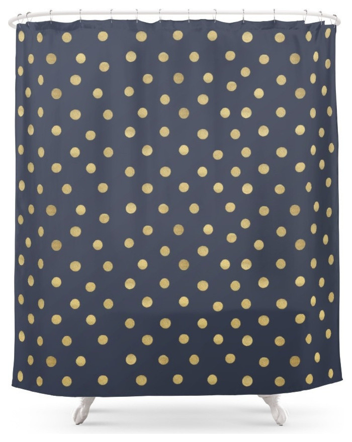 Gold Dots On Blue Shower Curtain Contemporary Shower Curtains