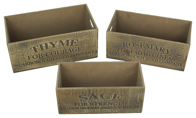 Set of 3 Decorative Wooden Nesting Boxes Thyme Rosemary Sage Farmhouse Decor