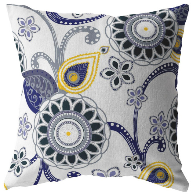 28 Navy White Floral Indoor Outdoor Throw Pillow