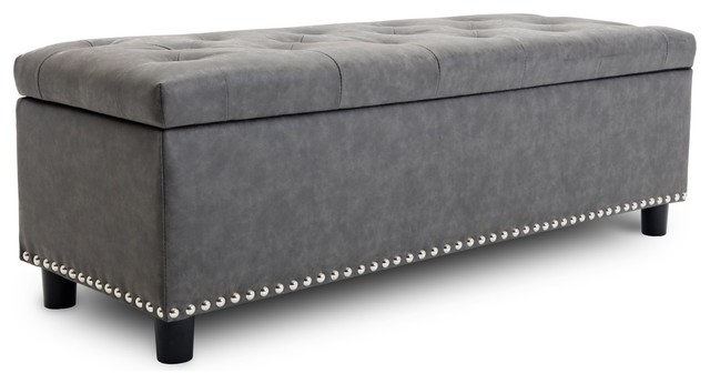 Rectangular Storage Fabric Ottoman, Tufted Footrest Lift Top, 47", Rustic Gray