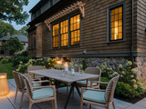 Transitional Patio by Inge Daniels Design LLC