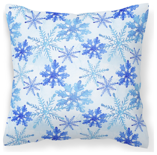 Bb7484Pw1414 Blue Snowflakes Watercolor Outdoor Canvas Pillow