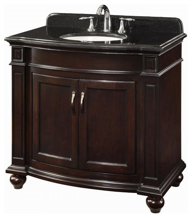 36 Walnut Bathroom Vanity With Black Granite Top Traditional Bathroom Vanities And Sink Consoles By Bath1