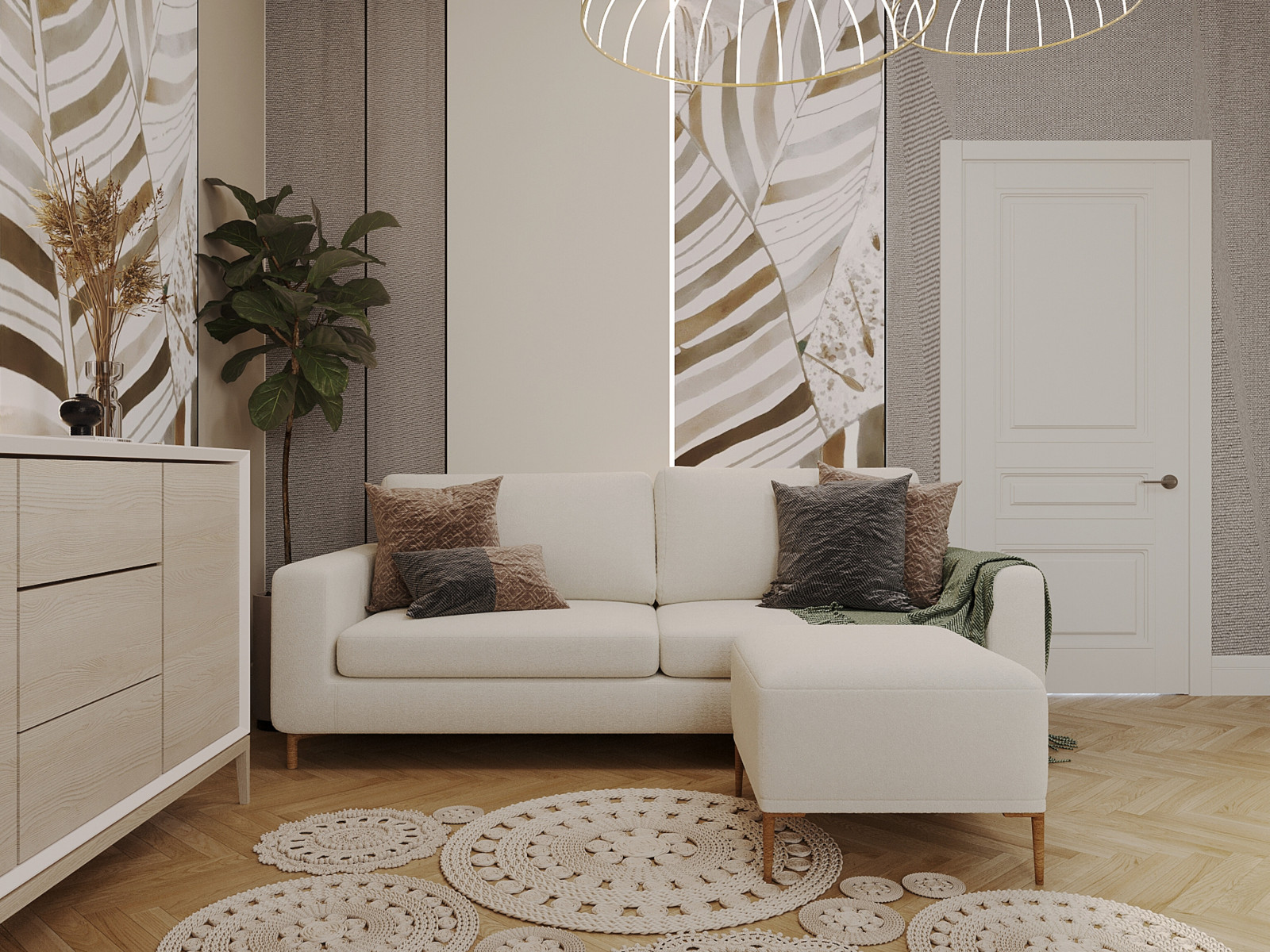 Гостинная с листьями