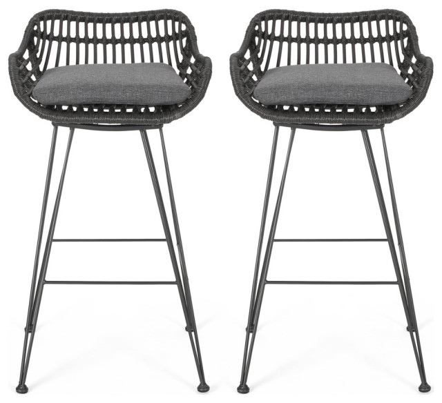 Wicker Bar Stools Set Of 2 50, Dale Wicker Bar Stool With Cushion