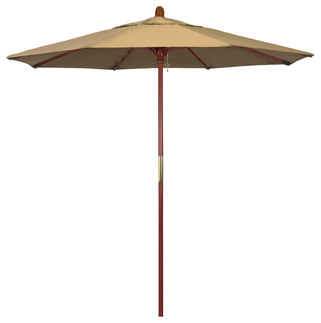 7.5' Square Push Lift Wood Umbrella, Champagne Olefin