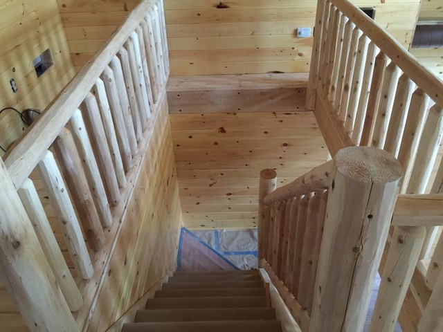 Log Railing rustikt-trappe
