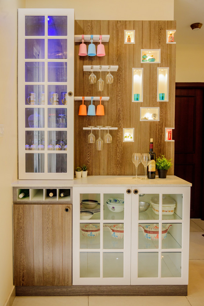 Design ideas for a Scandinavian home bar in Bengaluru.
