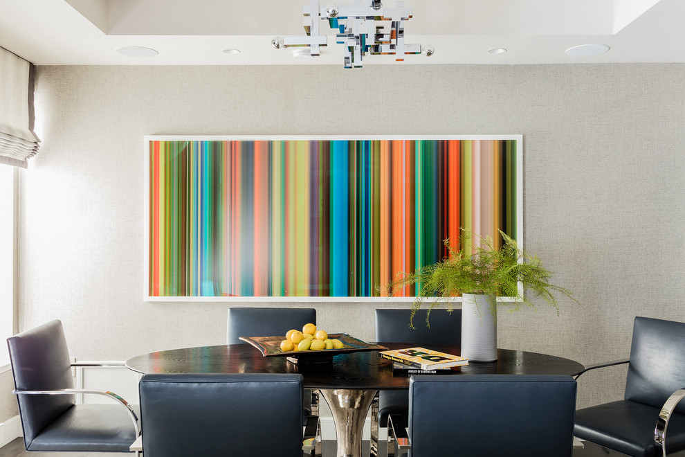 Photo of a contemporary dining room in Boston with grey walls.