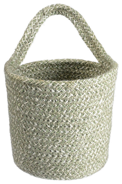 Melia Woven Jute Hanging Basket with Handle 4.6 x 5.2 x 4.8in. Sage Green