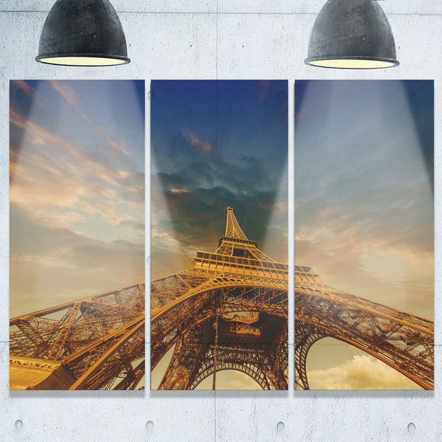 "Sky Above Eiffel Tower in Paris" Metal Wall Art, 3 Panels, 36"x28", 36"x28" 3 Panel