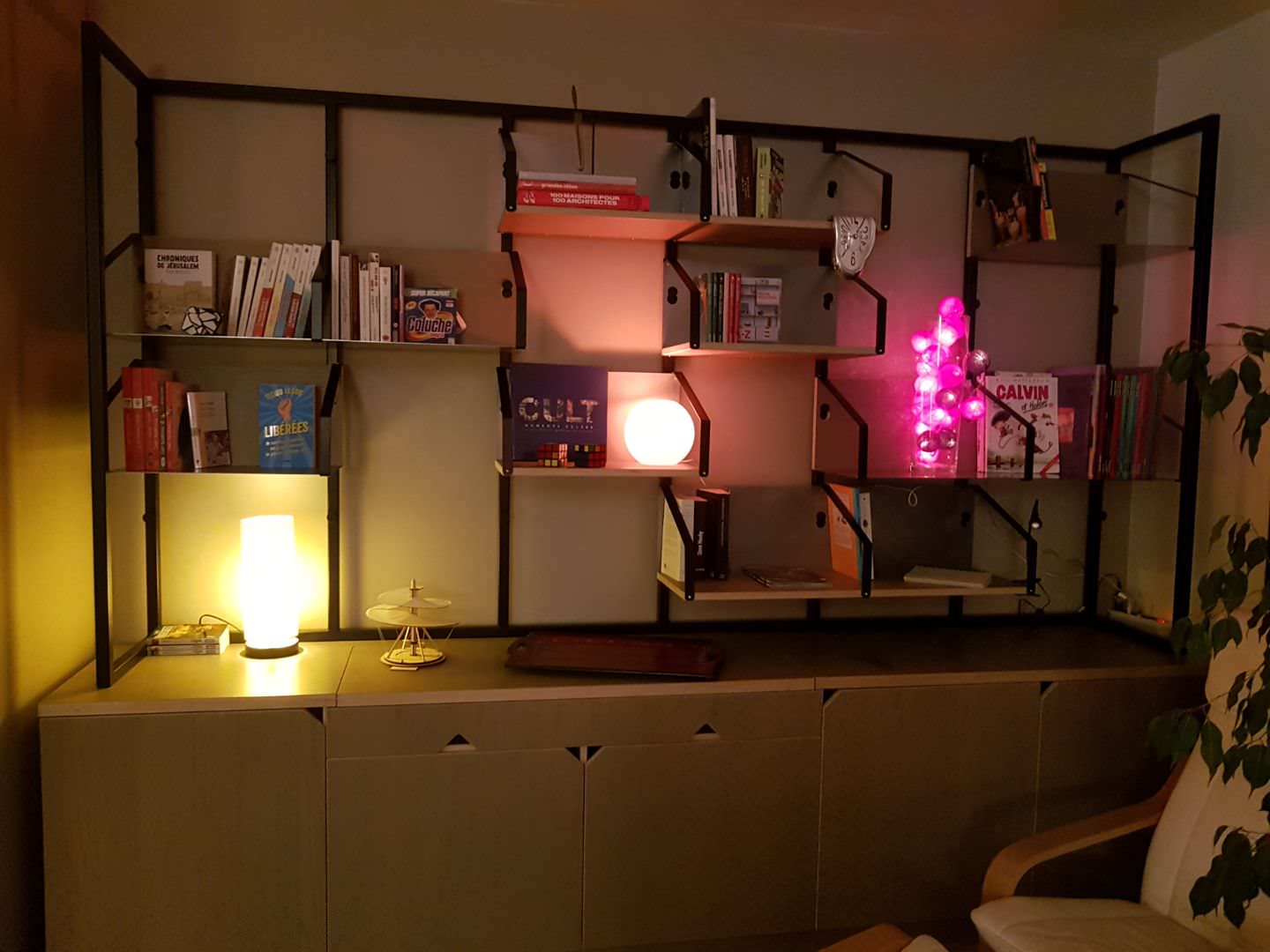 Bibliothèque modulaire bois et métal Designer