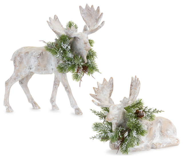 Moose Figurine, 2Piece Set Rustic Holiday Accents And Figurines
