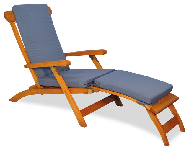 Teak Steamer Chair Chaise Lounge with Sunbrella Cushion Traditional